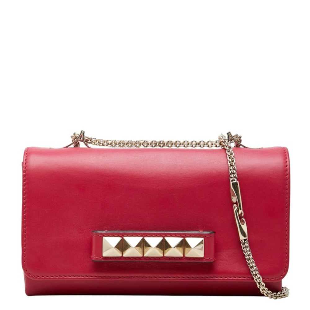 Valentino Rockstud Crossbody Chain Shoulder Bag, Pink Leather, Women's